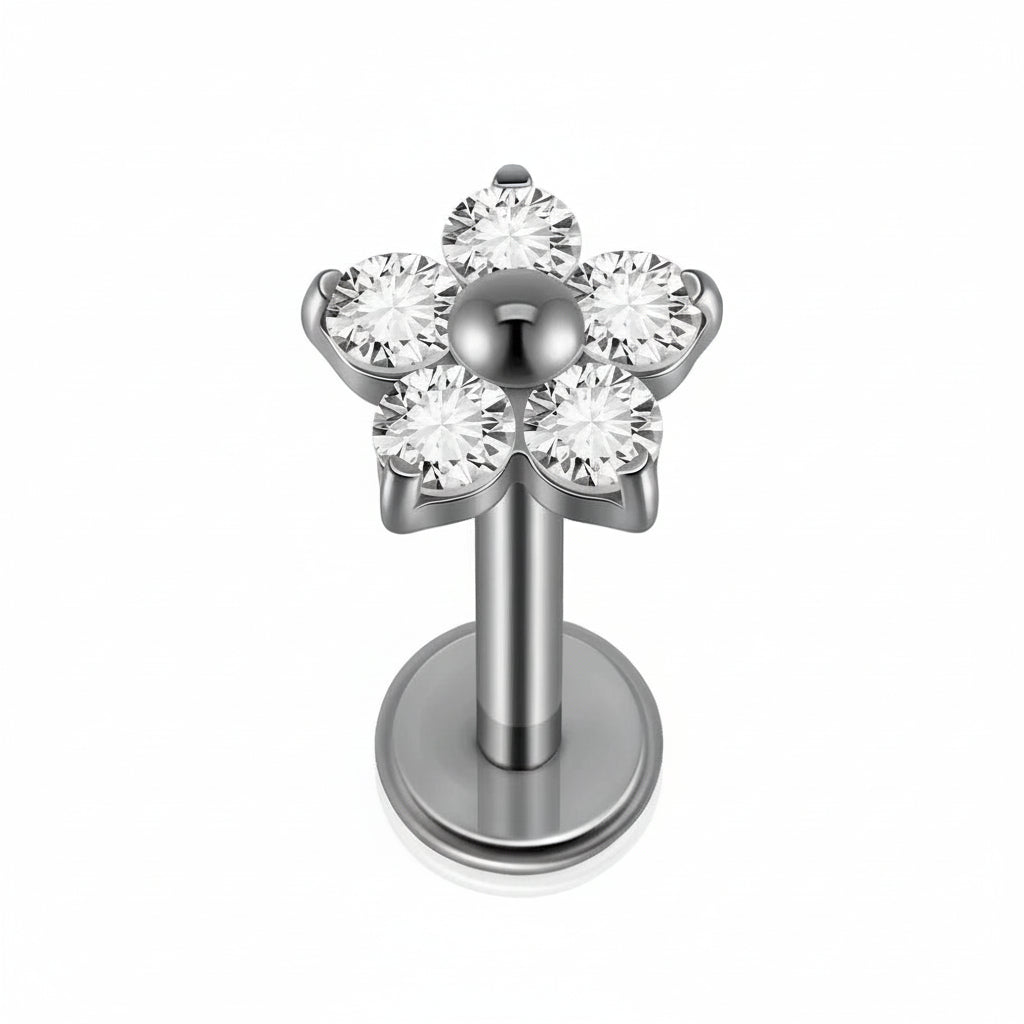 1/5PCS F-136 Implantat Titan Verschiedene Größe Blume Zirkonia Labret 16G Innengewinde Knorpel Helix Lappen Ohrring Piercing