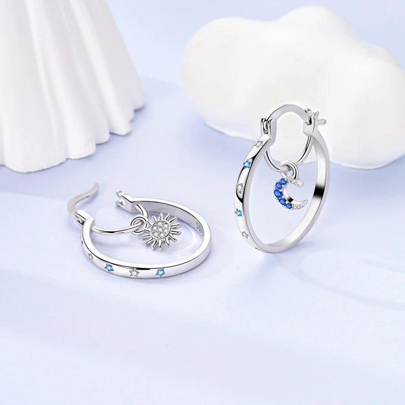 Heiße Verkäufe 925 Sterling Silber Creolen Blume Stern Mond Sonne Creolen mit Zirkonia Modeschmuck für Frauen Mädchen