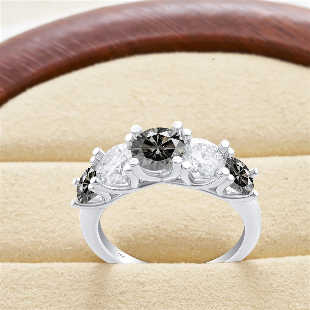 Moissanit Fünfstein-Ring Silber