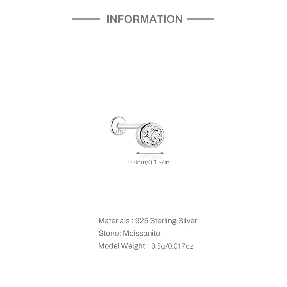Aide Moissanit-Diamant-Ohrstecker für Damen, originales 925er-Sterlingsilber, Schraubverschluss, Damen-Moissanit-Ohrring mit flacher Rückseite, Juwel