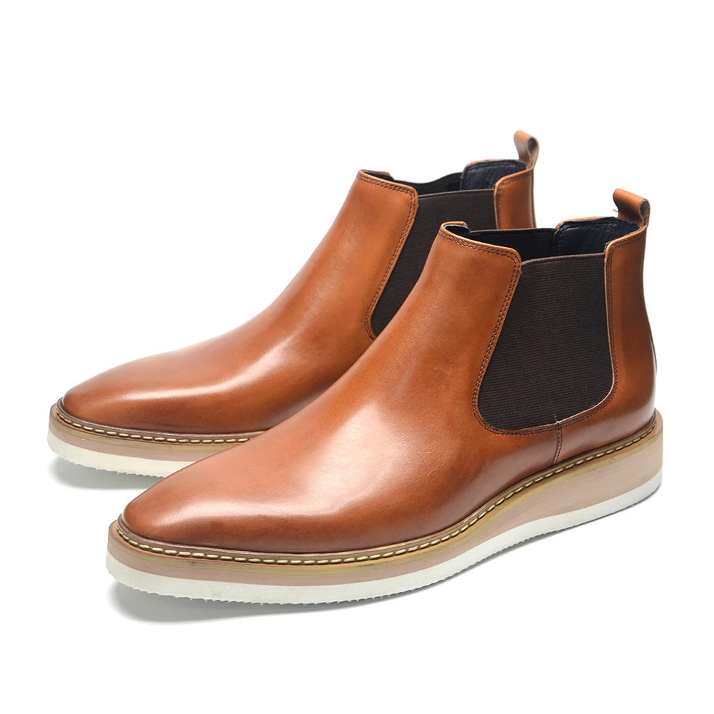 Britischer Stil Herren Chelsea Stiefel – Echtes Rindsleder, Slip-On, High Top Casual