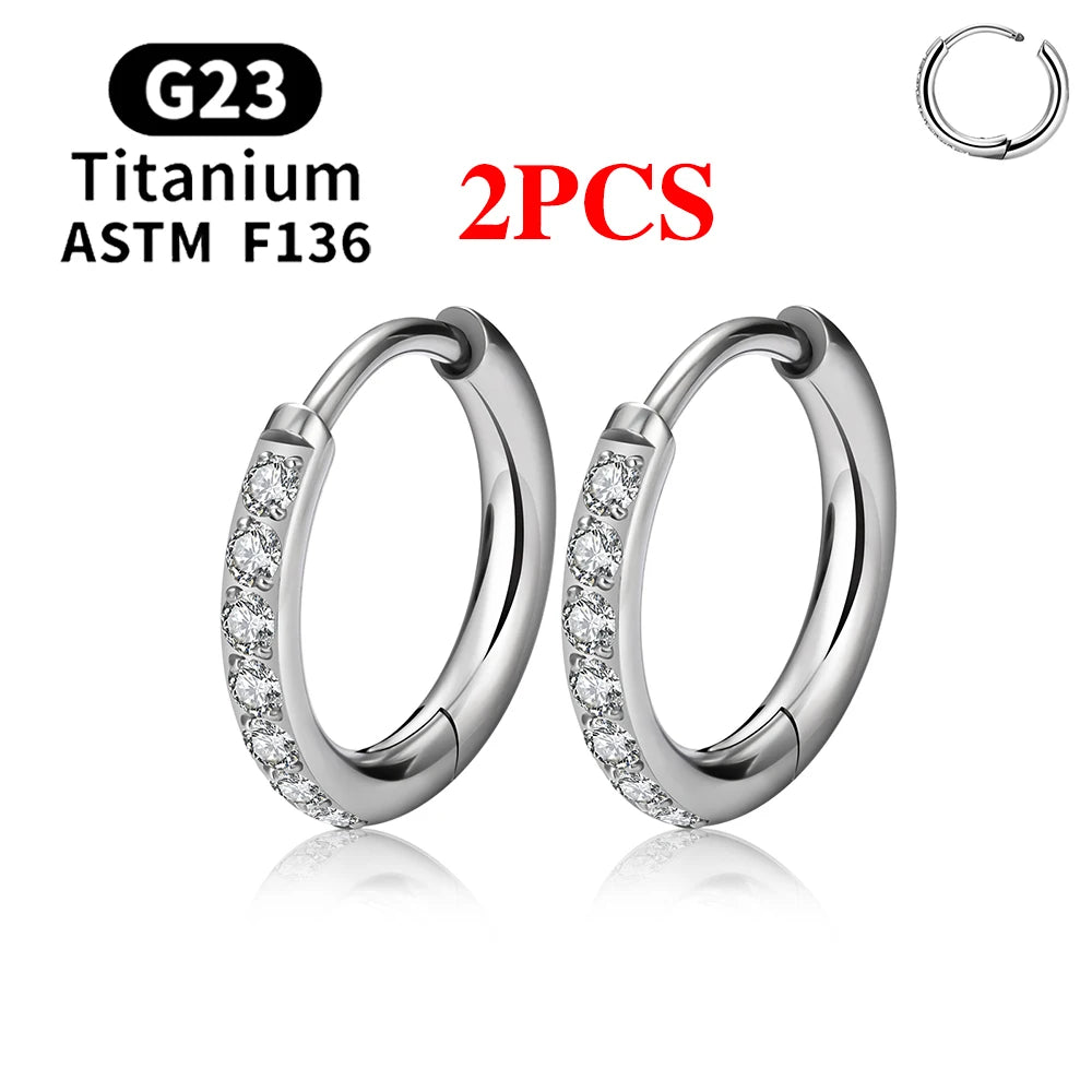 2/20PCS G23 Titan Ohrring Hoop CZ Klapp Segment Runde Nase Ring für Frauen Ohr Tragus Knorpel Helix Daith Piercing Schmuck