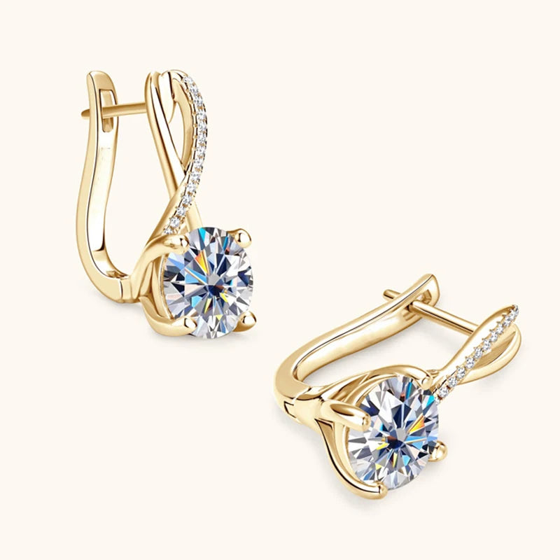 925 Silber 2 Karat * 2 Moissanit Retro-Mode klassische Schleife vier Krallen Herren- und Damenohrringe, geeignet für Hochzeitskleider