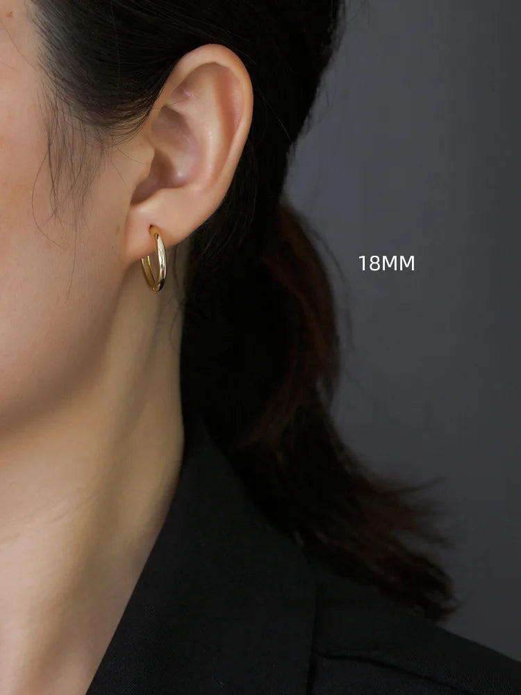 SOFTPIG Echtes 925er Sterlingsilber, 18 Karat Gold, 10/12/14/18 mm, runde Creolen für Damen, edler Schmuck, minimalistische Accessoires