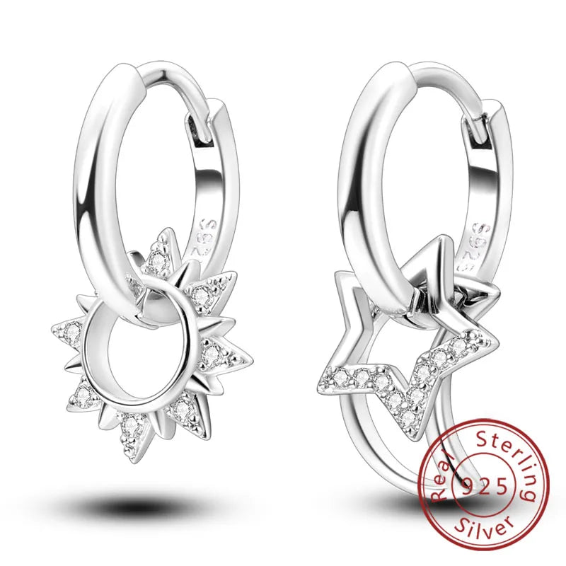 Damen-Ohrringe, 925er-Sterlingsilber, Creolen, Herz, Zirkon, Stern-Tropfenohrringe für Damen, Mode, Party, Geburtstag, Schmuck, Geschenke