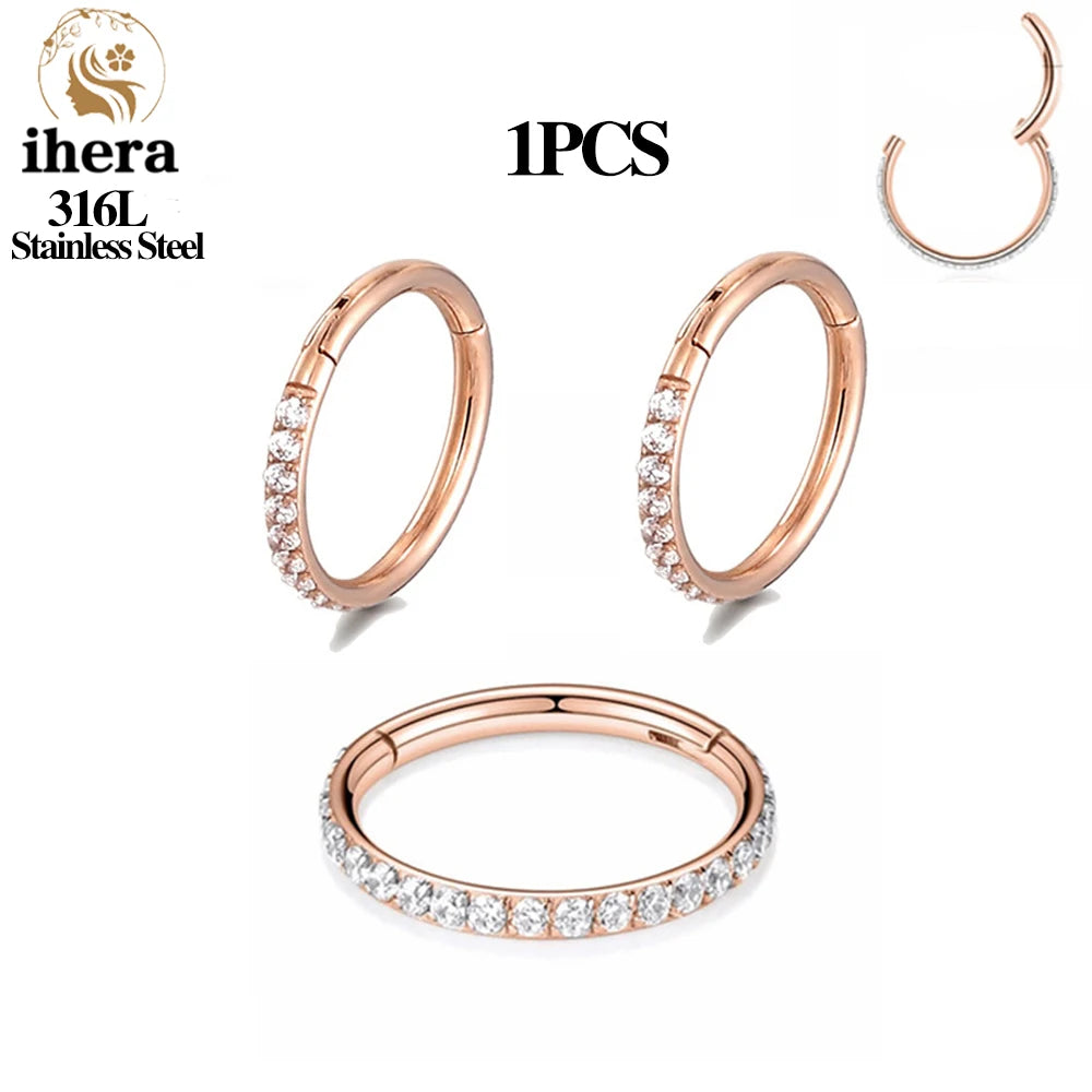 1/10/50PCS Edelstahl Zirkon Klapp Segment Nase Septum Clicker Ring Runde Ohrringe Hoops Ohr Tragus helix Piercing Schmuck