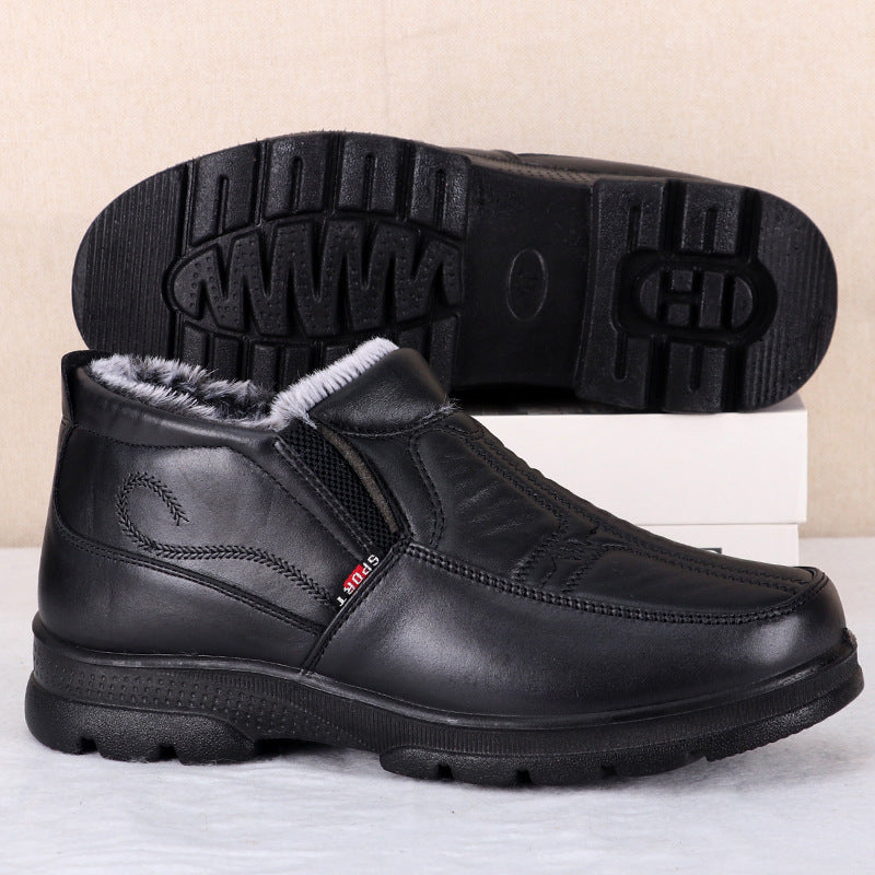 Herren Winter Schneestiefel – Rutschfeste, Dicke Leder Baumwollschuhe Wasserdicht