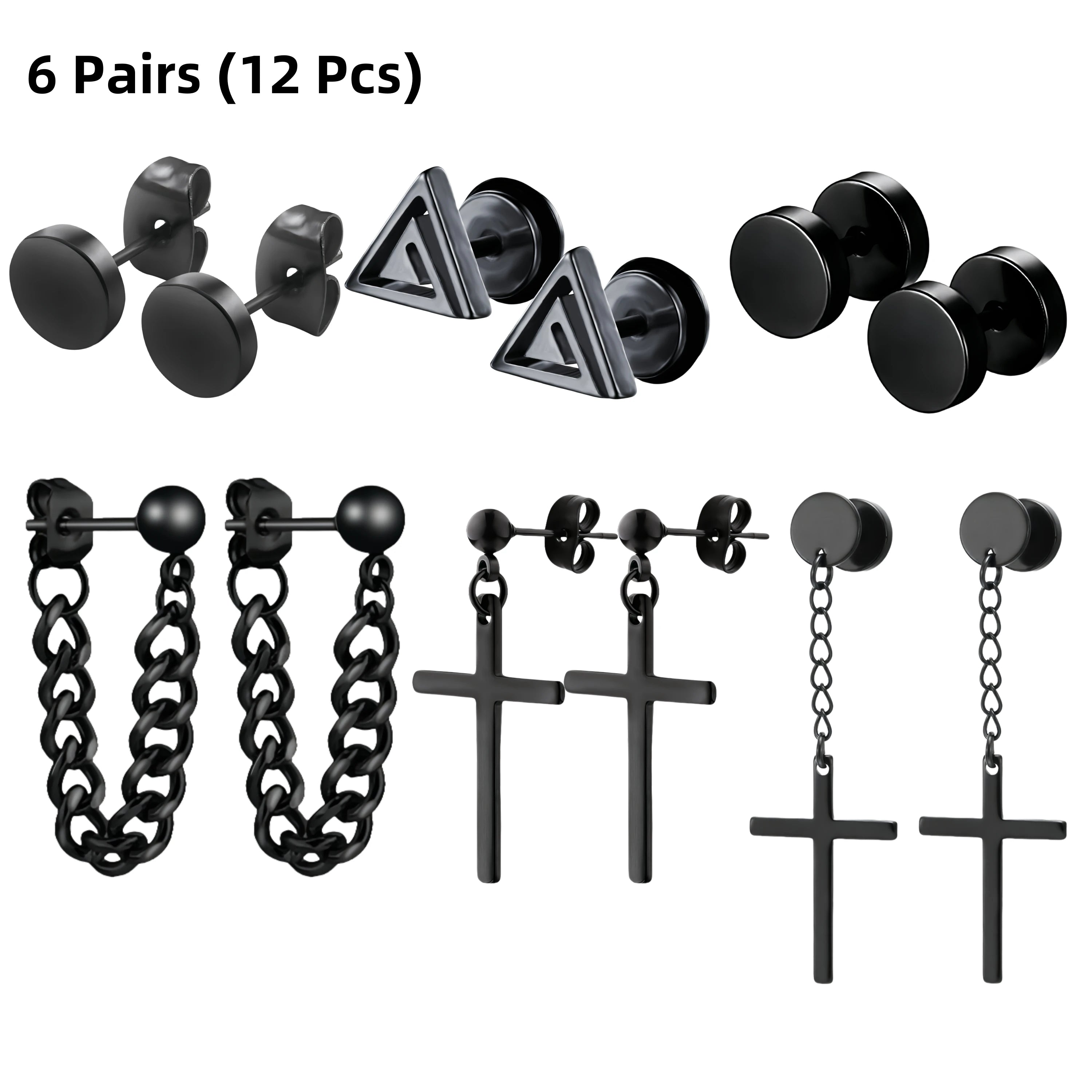 Hip-Hop Edelstahl Ohrstecker-Set – Schwarz – Unisex