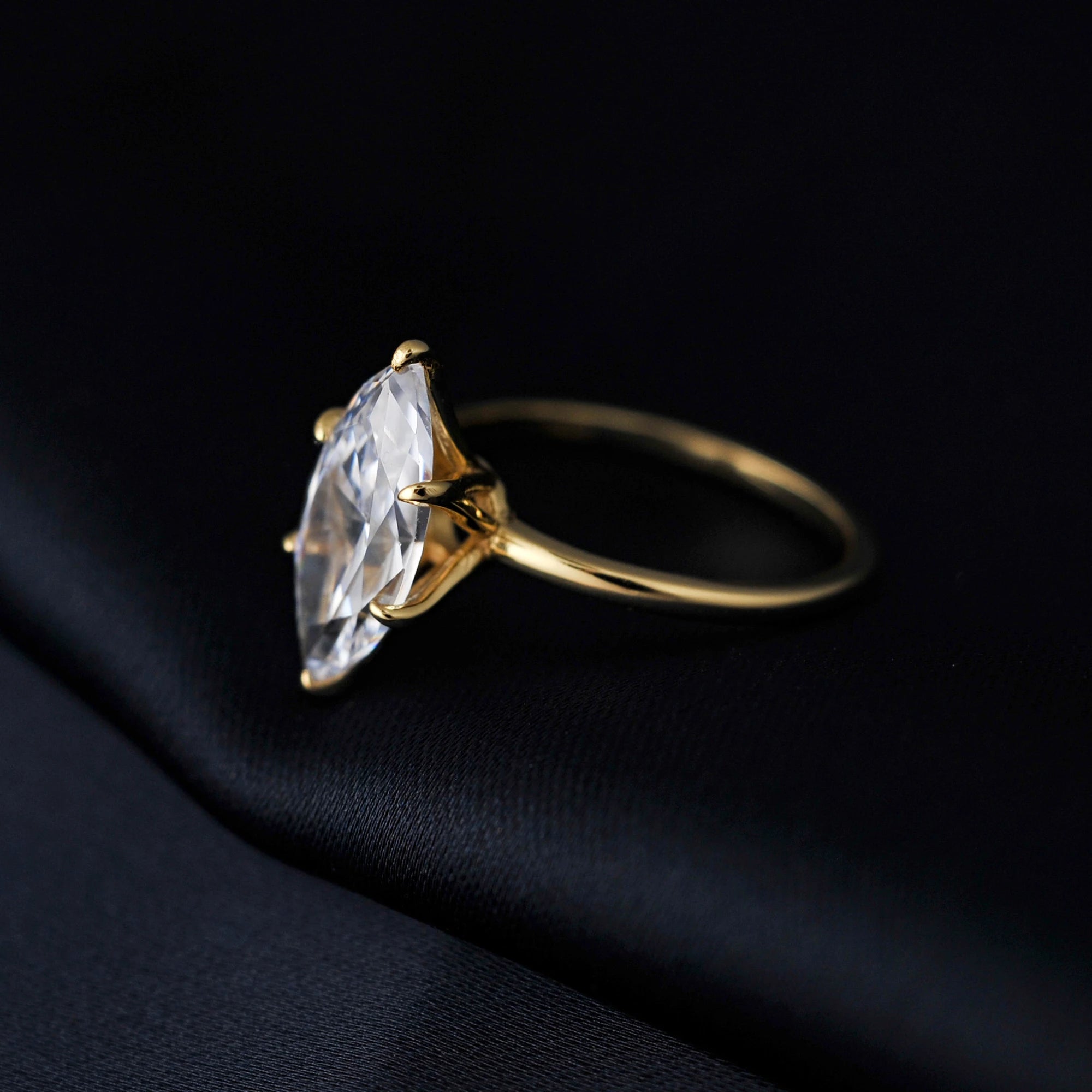 Vintage 9ct Marquise-Zirkonia Verlobungsring aus 925er Sterlingsilber