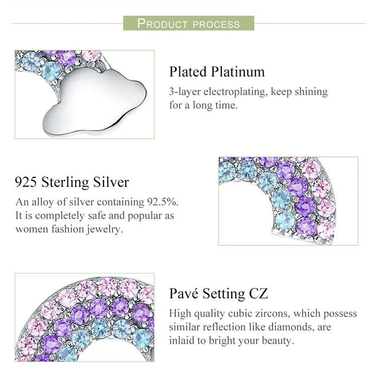 Bamoer Luxus-Ohrringe für Mädchen aus 925er-Sterlingsilber, Regenbogen-Schmetterling, niedlich, schick, lustig, Ohrstecker, Original für Damen, Party, edler Schmuck