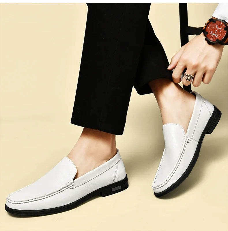 Echt leder Slip on Slipper Männer formelle Kleid Schuhe Büro fahren Hochzeits feier Mocasines Hombre große Größe Freizeit schuhe