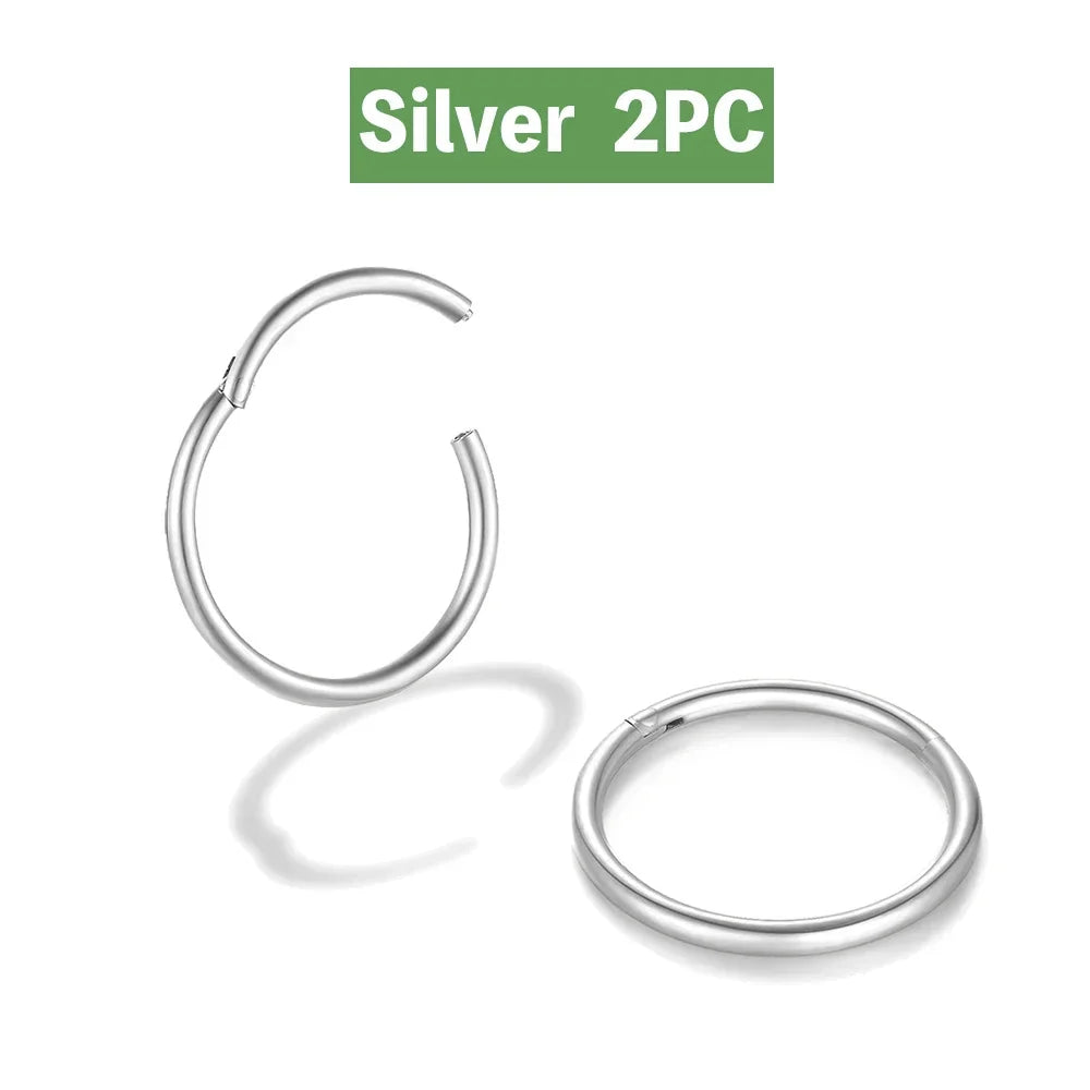 2/6PCS Nahtloser 316L Edelstahl Nasenring und Hoop Ohrring für Septum Helix Tragus