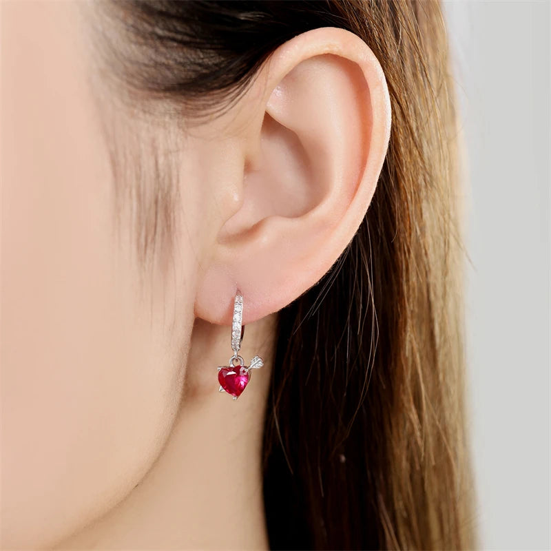 925er-Sterlingsilber, ein Paar farbige Herz-Ohrringe, passend für Original-Charms, Creolen für Frauen und Mädchen, Ohrstecker, edler Schmuck