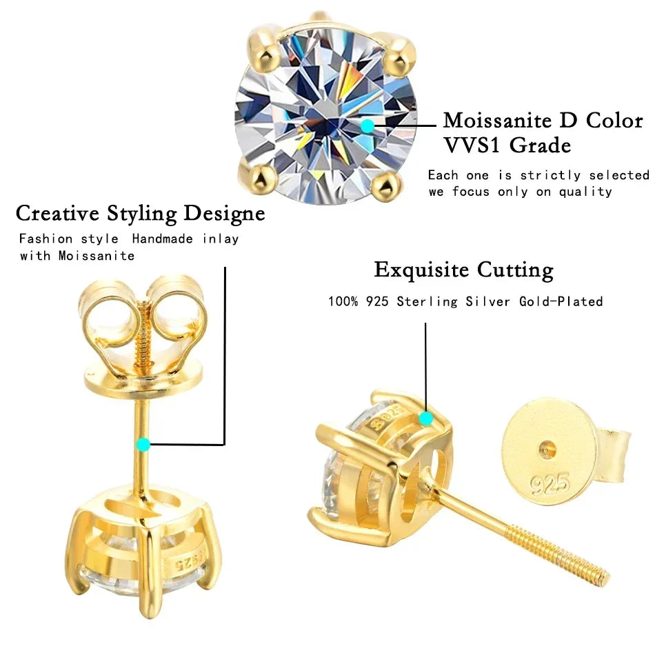 ALITREE 1 Karat D Farbe Moissanit Ohrringe 925 Sterling Silber vergoldet Diamant Ohrstecker mit GRA-Zertifikat für Damenschmuck