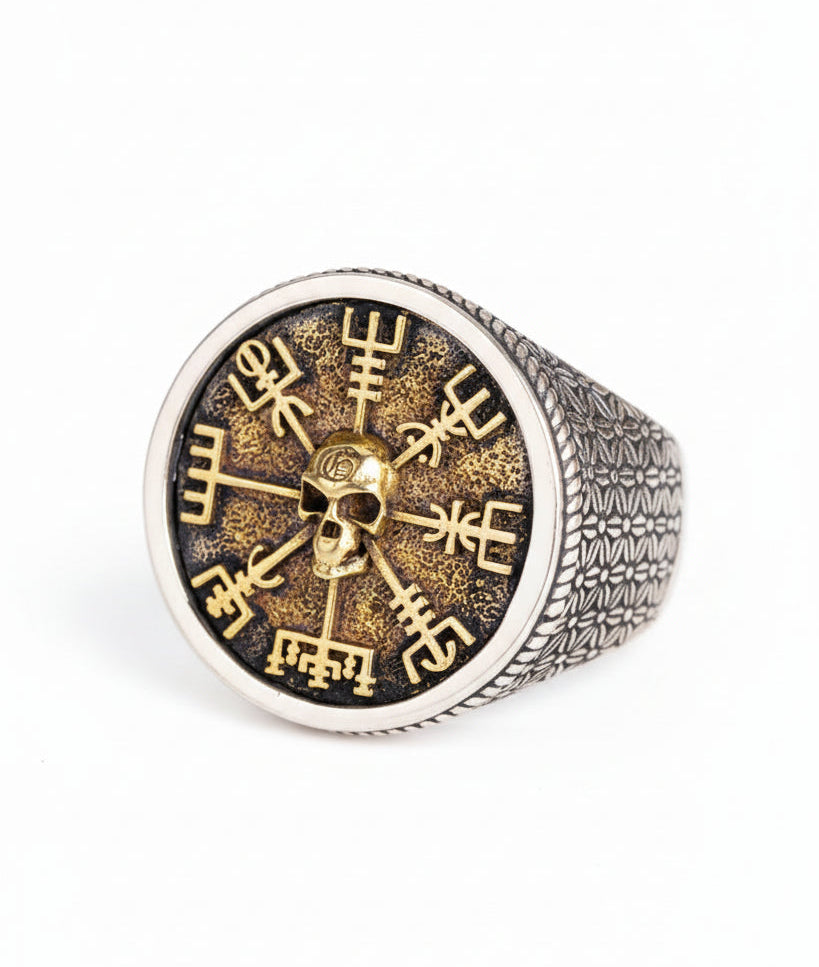 925er Silberring Wikinger-Chief Massiver Totenkopf-Ring im legendären Nordic-Style