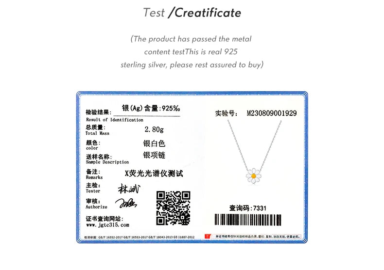 MODIAN Halskette mit weißem Emaille-Blumen-Anhänger aus 925er-Sterlingsilber, Charm-Gänseblümchen-Halskette für Frauen, hypoallergener Schmuck