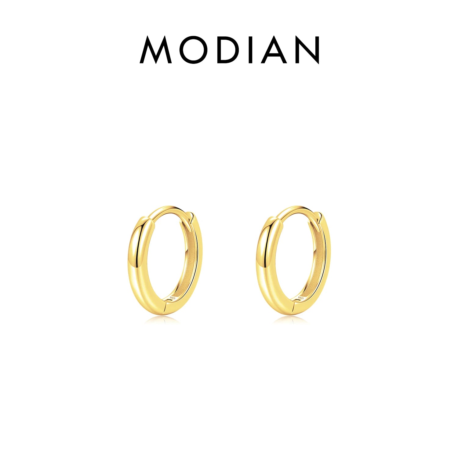 MODIAN 5 Größen 925 Sterling Silber Einfache stapelbare Kreis-Ohrschnallen Klassische Basic-Goldfarbene Creolen für Damenschmuck