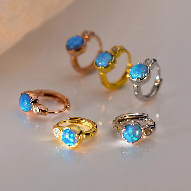 INZATT Echt 925 Sterling Silber 6mm Opal Zirkon Runde 9mm Creolen für Frauen Klassische Feine Schmuck Geometrische zubehör