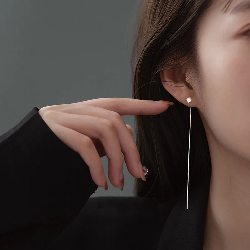 INZATT Echt 925 Sterling Silber Perle Quadrat Lange Kette Quaste Drop Ohrringe Für Frauen Klassischen Feinen Schmuck Geometrische Zubehör