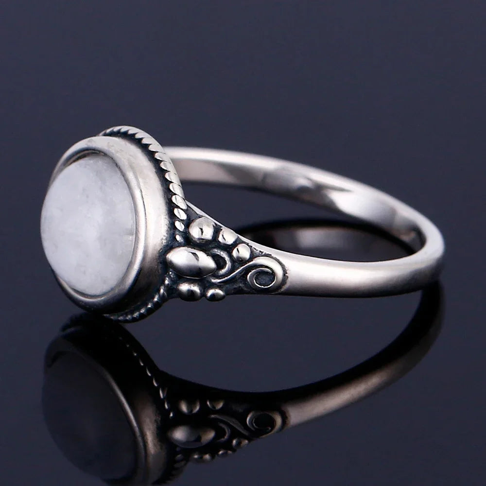 925 Silber Mondstein-Ring Herren