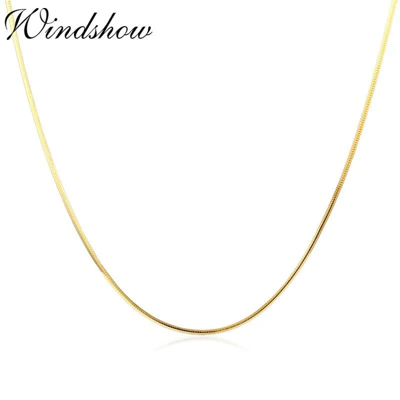 35-60 cm 0,75 mm dünne achteckige Schlangenkette lange Halskette Damen Mädchen Schmuck echtes 925er Sterlingsilber Gold Farbe Kolye Colier