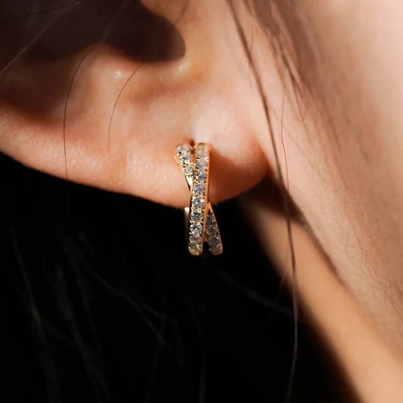 INZATT Echt 925 Sterling Silber Zirkon Kreuz 18 Karat Gold Creolen für Frauen OL Geometrische Edlen Schmuck Minimalistischen Zubehör