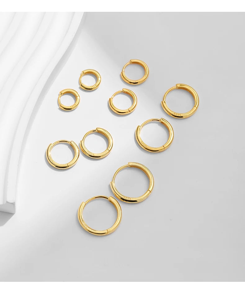 MODIAN 5 Größen 925 Sterling Silber Einfache stapelbare Kreis-Ohrschnallen Klassische Basic-Goldfarbene Creolen für Damenschmuck