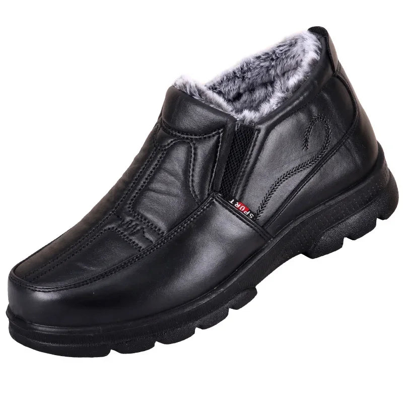 Herren Winter Schneestiefel – Rutschfeste, Dicke Leder Baumwollschuhe Wasserdicht