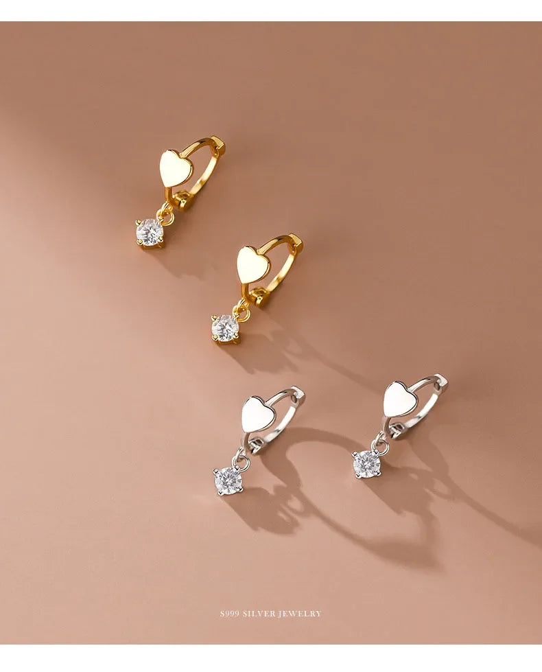 INZATT Echt 925 Sterling Silber Zirkon Anhänger Herz 18 Karat Gold Huggies Creolen Für Frauen Klassische Edlen Schmuck Zubehör