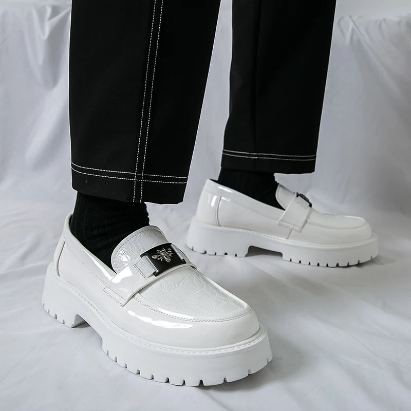 2025, Herren-Schuhe mit runder Zehenpartie, dicker Sohle, leichte Luxus-Lederschuhe, Slipper, rutschfest, bequem, modisch, Business-Büro, formelle Abendschuhe