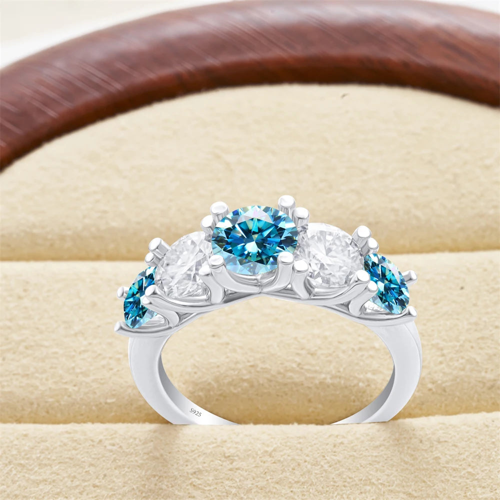 Moissanit Fünfstein-Ring Silber