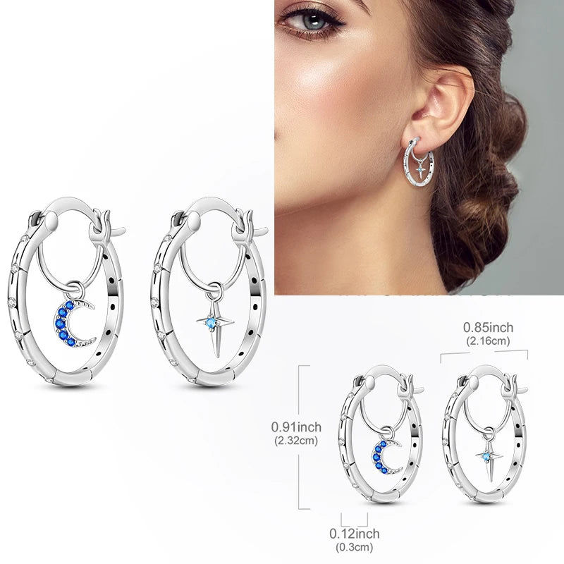 Creolen aus 925er-Sterlingsilber, Mond, Sonne, Original-Ohrring, Anhänger, Zirkon, Herzform, Stern-Ohrring, für Frauen und Mädchen, zur Herstellung von Schmuck