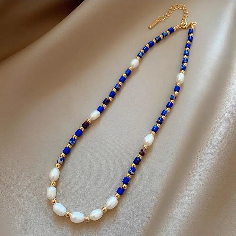 Neue Ankunft 100% Natürliche Süßwasser Perle & Lapis Lazuli Stein 14K Gold Gefüllt Weibliche Perlen Kette Halskette Schmuck Für frauen