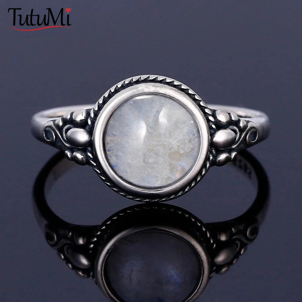 925 Silber Mondstein-Ring Herren