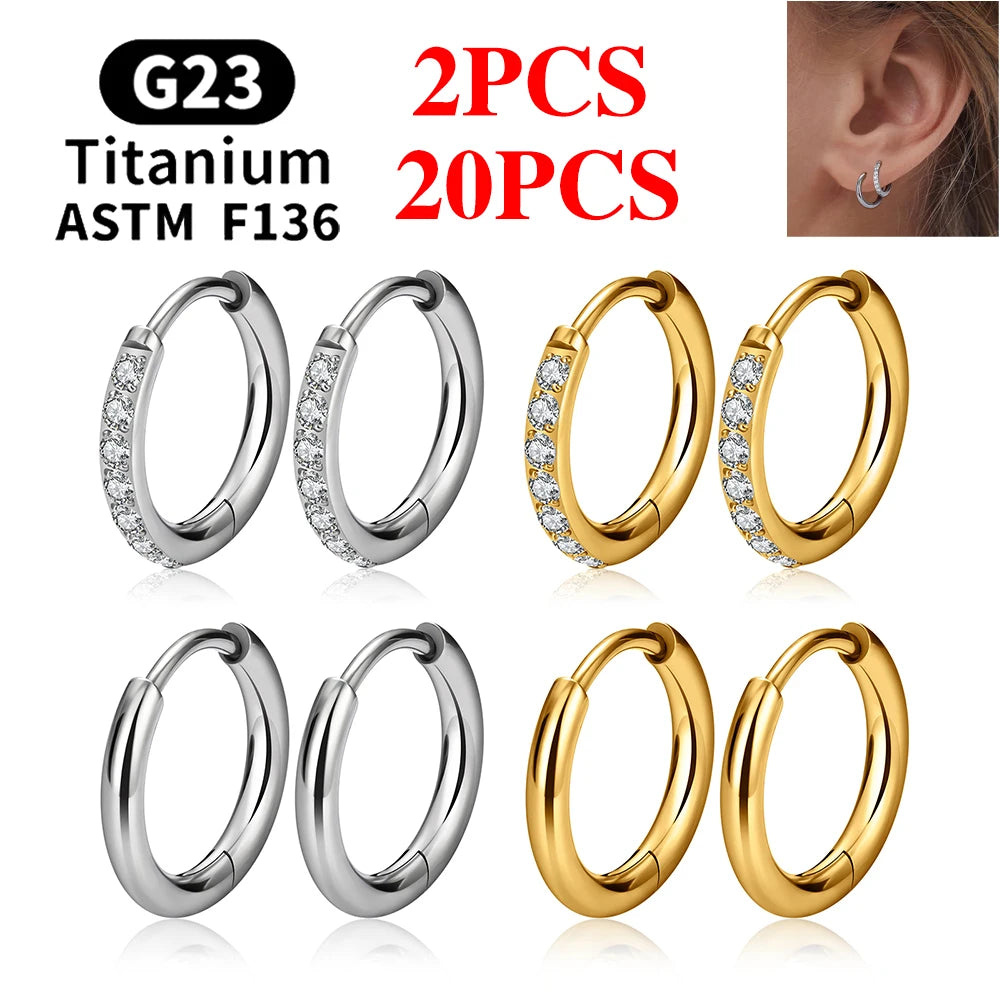2/20PCS G23 Titan Ohrring Hoop CZ Klapp Segment Runde Nase Ring für Frauen Ohr Tragus Knorpel Helix Daith Piercing Schmuck