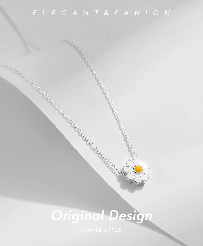 MODIAN Halskette mit weißem Emaille-Blumen-Anhänger aus 925er-Sterlingsilber, Charm-Gänseblümchen-Halskette für Frauen, hypoallergener Schmuck