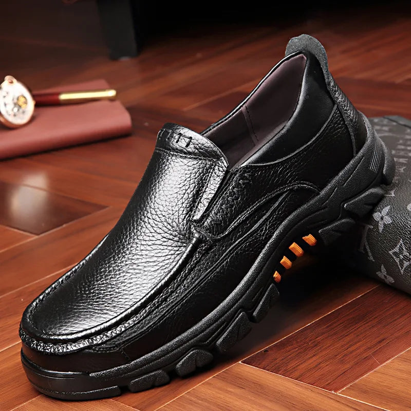 100% echtes Leder Schuhe Männer Müßiggänger Weiche Rindsleder Herren Casual Schuhe Marke Männliche Schuhe Schwarz Braun Slip-on Dicke sohle