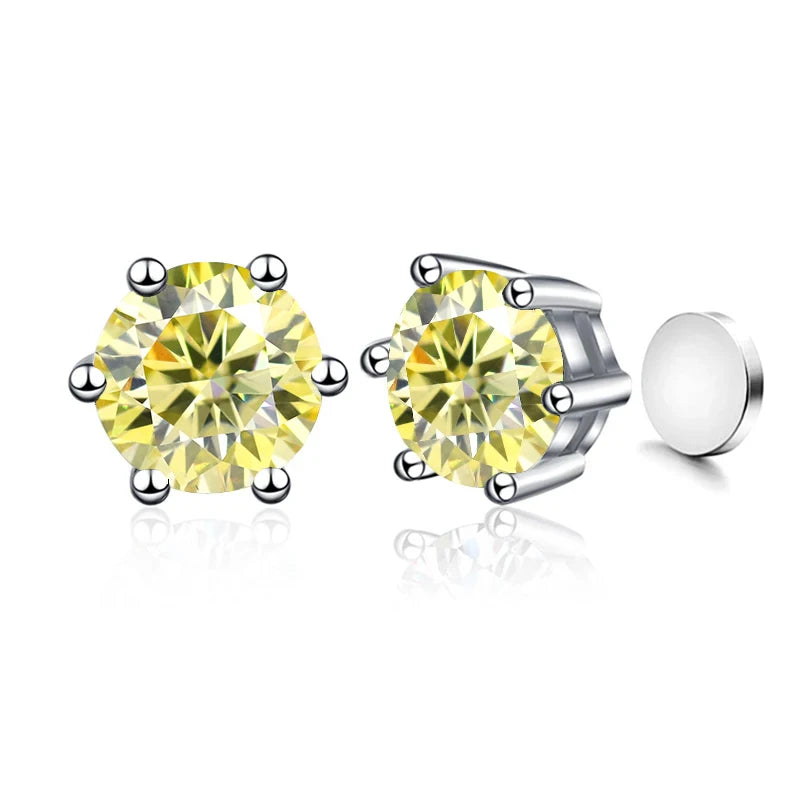 Piercingfreie magnetische Ohrstecker mit sechs Krallen, 1 Karat Moissanit-Ohrringe für Damen und Herren, Original-Schmuck aus 925er Sterlingsilber