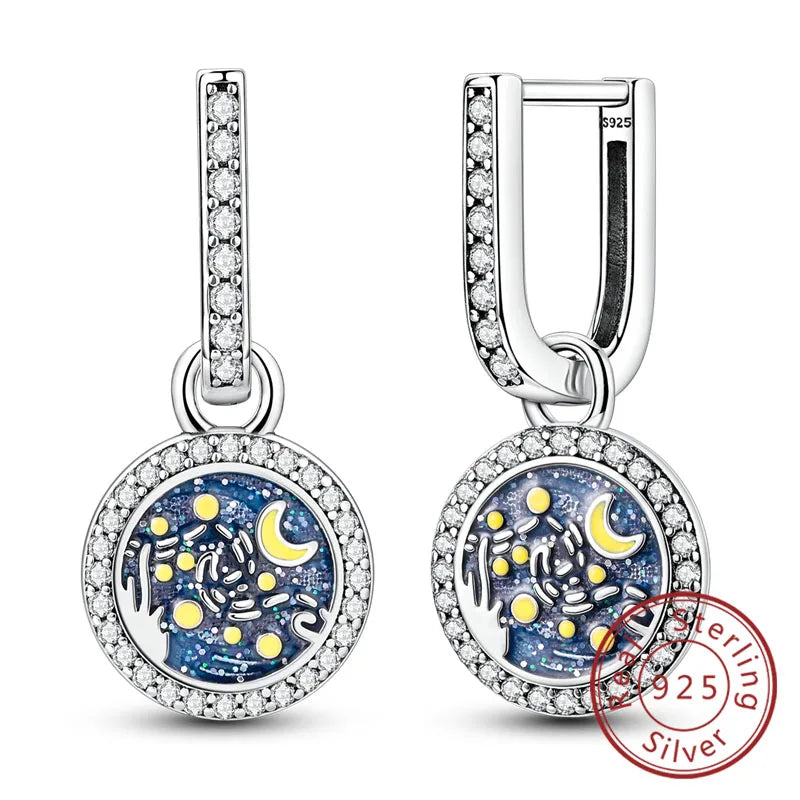 Damen-Ohrringe, 925er-Sterlingsilber, Creolen, Herz, Zirkon, Stern-Tropfenohrringe für Damen, Mode, Party, Geburtstag, Schmuck, Geschenke