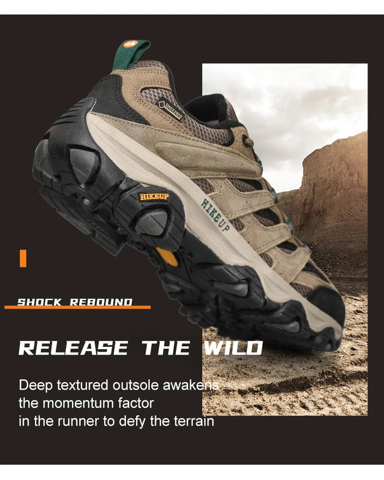 HIKEUP Turnschuhe für Männer Wanderschuhe Leder Trekking Stiefel Frauen Camping Jagd Herren Berg Taktische Stiefeletten Laufen Sneaker