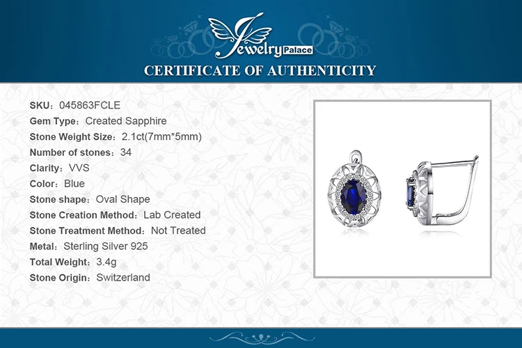 JewelryPalace Oval Kesim Düzenlendi Mavi Safir 925 Ayar Gümüş Halka Küpe Kadınlar için Moda Bildirimi Taş Takı