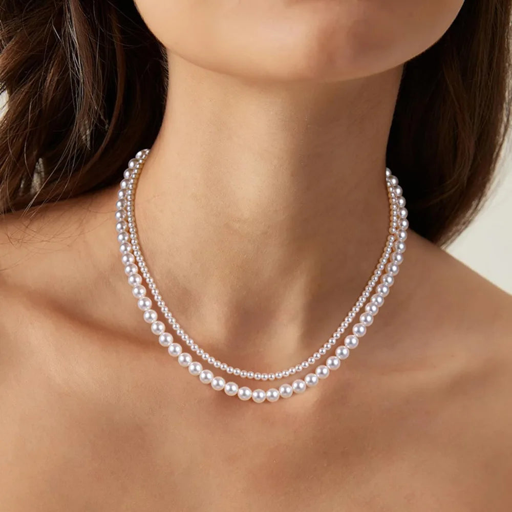 Trumium Vintage Elegante 6/8/10mm Weiße Perle Kette Choker Halskette für Frauen Hochzeit Party Mode Einfache schmuck Giris Geschenk