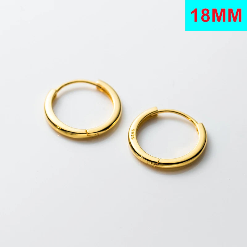 Inzatt echtes 925er Sterling silber 10/12/14/16/18mm runde Creolen für Damen klassischer edler Schmuck geometrische Accessoires