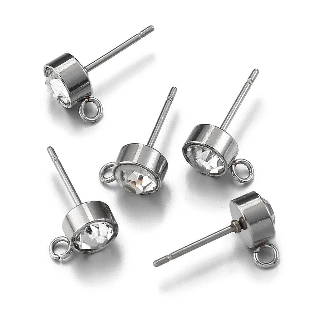 100 Stück/20 Stück Edelstahl-Strass-Ohrringpfosten, goldfarbene Ohrstecker mit Schlaufenringen, DIY-Ohrringe, Schmuckherstellungszubehör