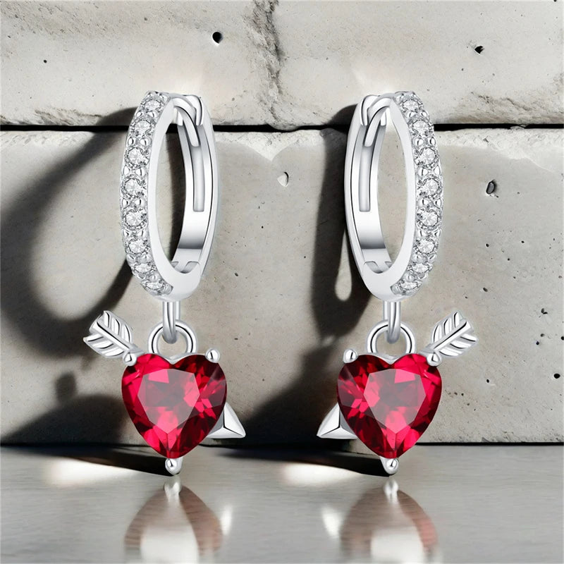 925er-Sterlingsilber, ein Paar farbige Herz-Ohrringe, passend für Original-Charms, Creolen für Frauen und Mädchen, Ohrstecker, edler Schmuck