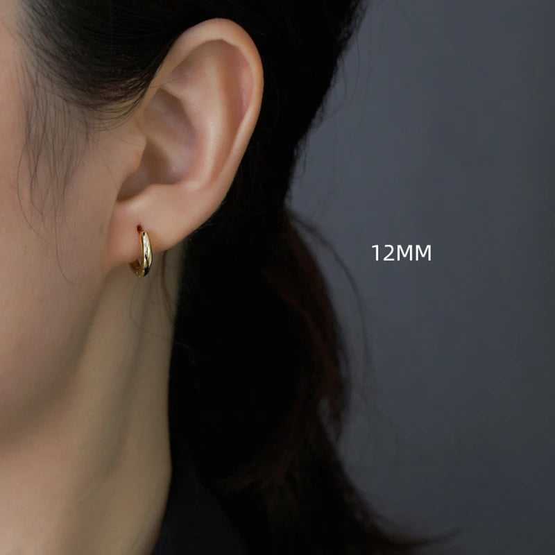 SOFTPIG Echtes 925er Sterlingsilber, 18 Karat Gold, 10/12/14/18 mm, runde Creolen für Damen, edler Schmuck, minimalistische Accessoires