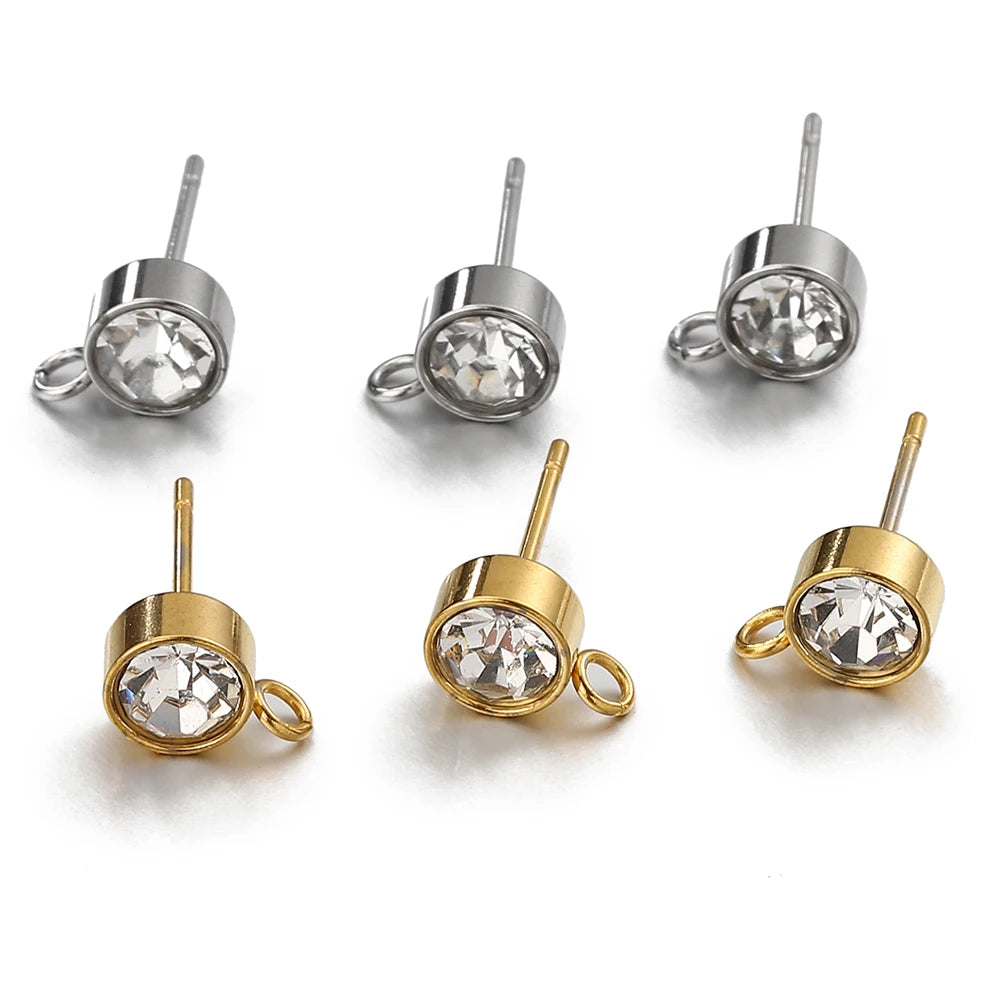 100 Stück/20 Stück Edelstahl-Strass-Ohrringpfosten, goldfarbene Ohrstecker mit Schlaufenringen, DIY-Ohrringe, Schmuckherstellungszubehör