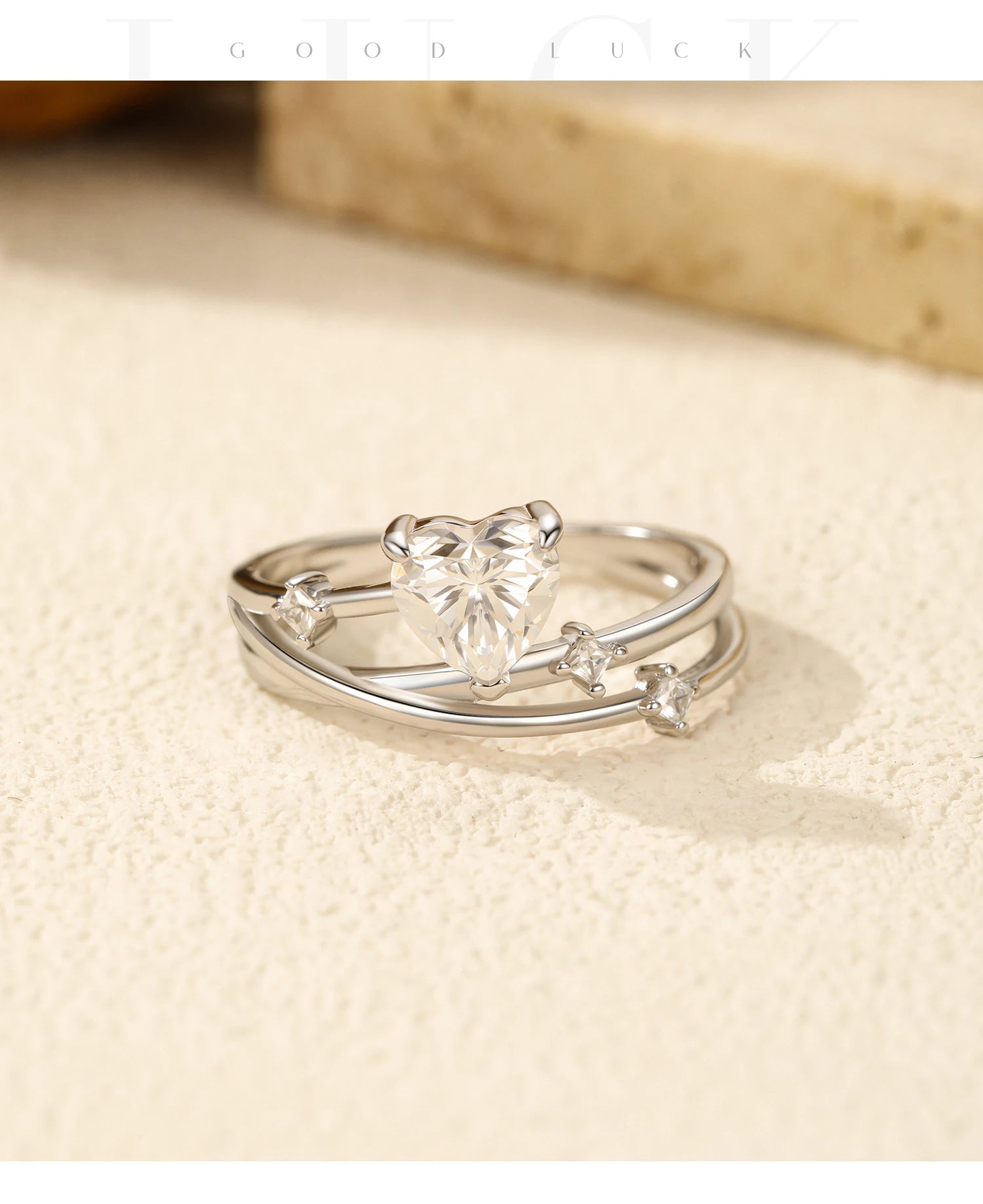 925er Silberring Herz-Brillanz  Filigraner Moissanit-Ring für Verlobung Hochzeit