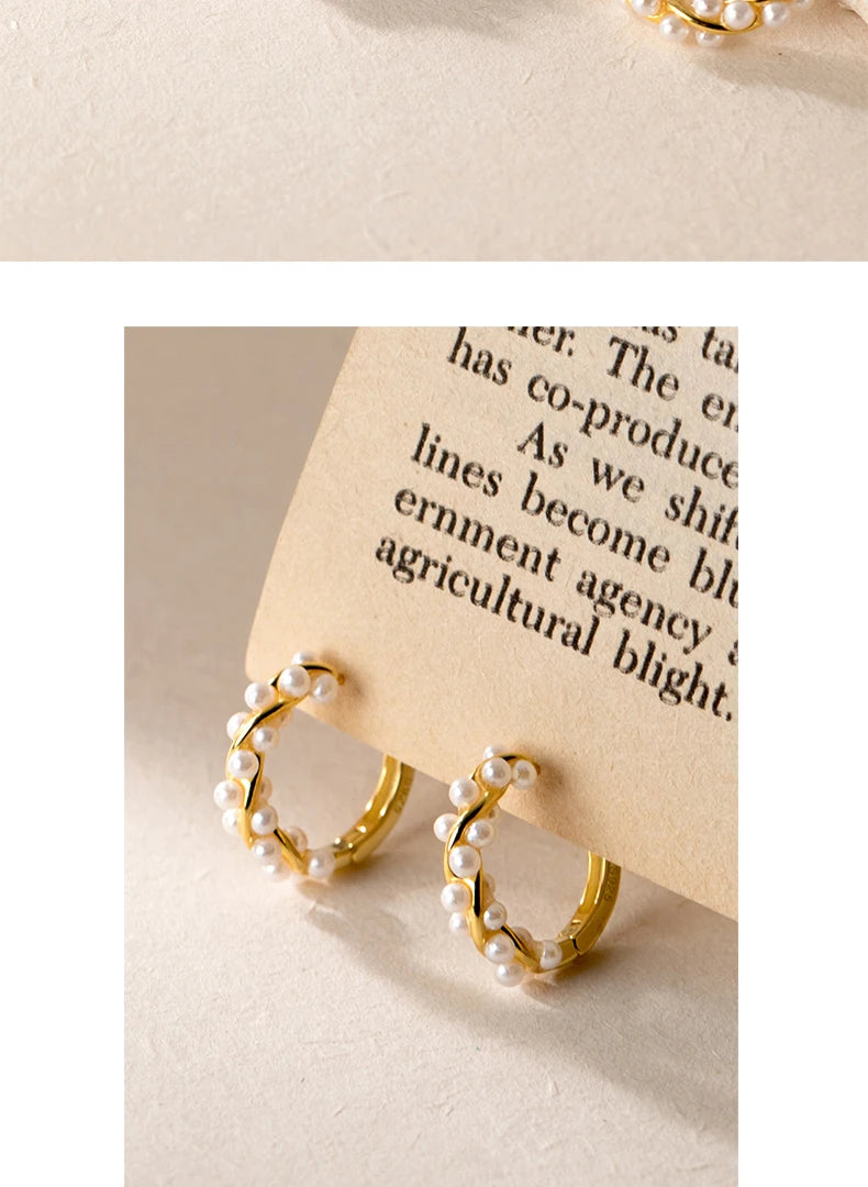 Moidan Creolen aus 925er-Sterlingsilber mit Charm-Schnur und Perlen, trendige goldfarbene Ohrschnalle für Frauen, Hochzeit, edler Schmuck, Geschenke