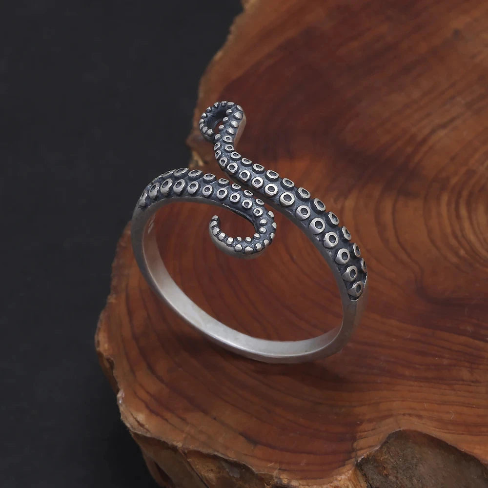 925er Silberring Oktopus-Tentakel Verstellbares Design im Gothic Retro-Punk-Stil